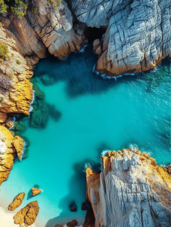 exotic sea and cliff view poster seen above, generative aiの素材