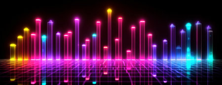 Marketing growth chart graphic background, widescreen with neon lights, generative aiの素材