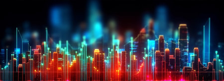 Marketing growth chart graphic background, widescreen with neon lights, generative aiの素材