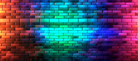 brick wall pattern background with colorful futuristic neon lights. generative aiの素材