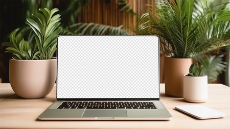 laptop mockup template with transparent screen display, generative aiの素材