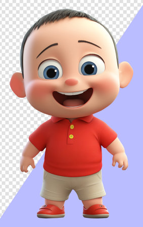 cute baby 3d character with laughing face expression isolated on transparent background. generative aiの素材