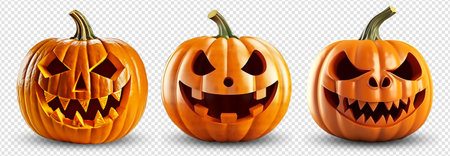 set of halloween pumpkin elements, isolated on transparent background, generative aiの素材