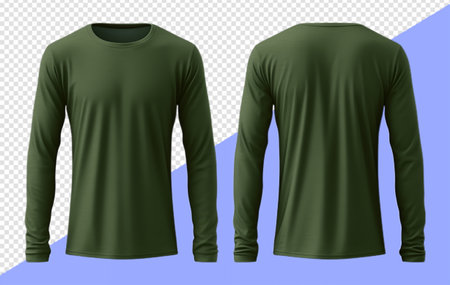 Plain dark green long-sleeved shirt on front and back. generative aiの素材