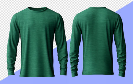 Plain green long sleeve t-shirt. front and back view. generative aiの素材