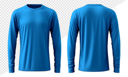 Plain blue long sleeve t-shirt. front and back view. generative aiの素材