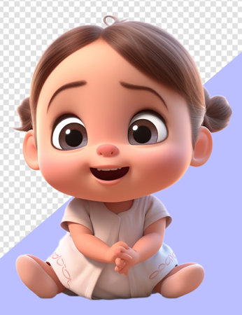 3d illustration of adorable cute baby character with laughing facial expression. generative aiの素材