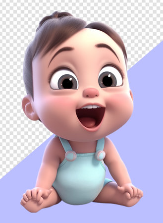 3d illustration of adorable cute baby character with laughing facial expression. generative aiの素材