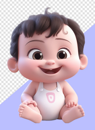 3d illustration of adorable cute baby character with laughing facial expression. generative aiの素材