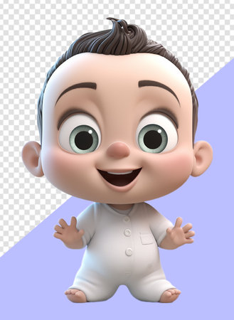 3d illustration of adorable cute baby character with laughing facial expression. generative aiの素材