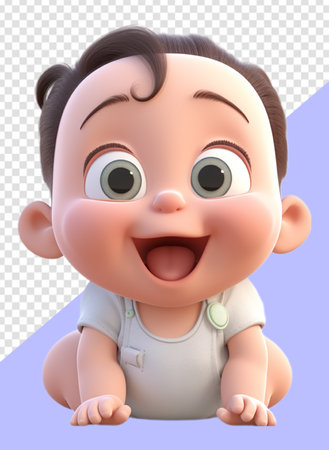 3d illustration of cute baby character with crawling pose and laughing facial expression. generative aiの素材