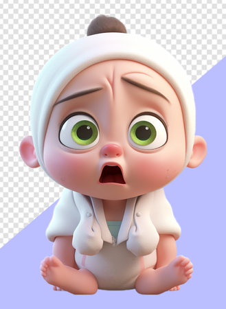 3d illustration of a baby character with a crying expression. generative aiの素材