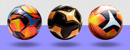 collection of realistic soccer ball elements isolated on transparent background. generative aiの素材
