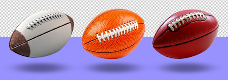 set of american football rugby ball elements isolated on transparent background, generative aiの素材