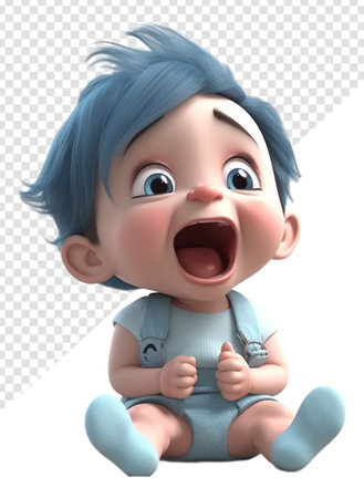 3d illustration of adorable cute baby character with laughing facial expression. generative aiの素材