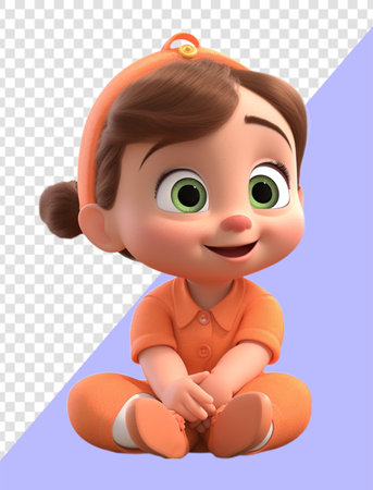 3D illustration of a cute and adorable little child character with a smiling facial expression. wearing orange clothes. generative aiの素材