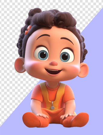 3D illustration of a cute and adorable little child character with a smiling facial expression. wearing orange clothes. generative aiの素材