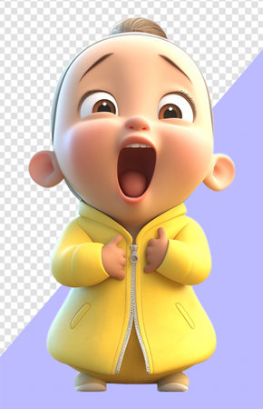Cute and adorable little boy 3d character wearing yellow clothes, generative aiの素材