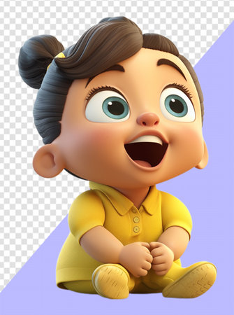 Cute and adorable little boy 3d character wearing yellow clothes, generative aiの素材