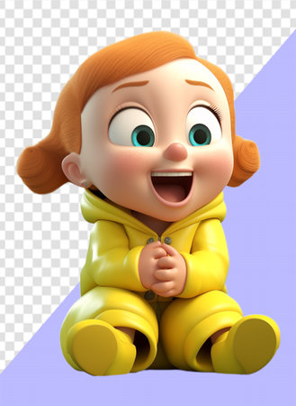 Cute and adorable little boy 3d character wearing yellow clothes, generative aiの素材