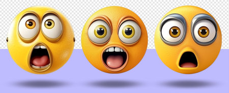 collection of emoticons with surprised faces, isolated on transparent background, generative aiの素材