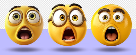 collection of emoticons with surprised faces, isolated on transparent background, generative aiの素材