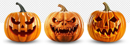 collection of halloween pumpkin elements, isolated on white background, generative aiの素材