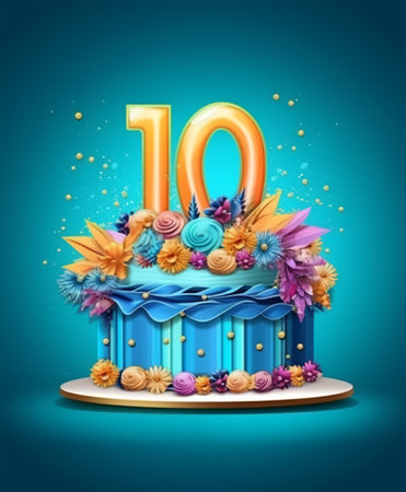 birthday cake design with number 10. 10th birthday poster. generative aiの素材