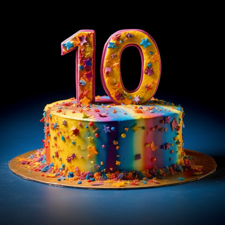 birthday cake design with number 10. 10th birthday poster. generative aiの素材