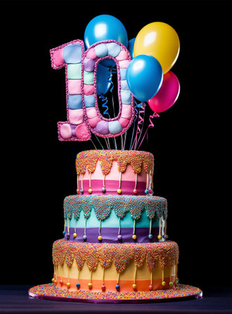 birthday cake design with number 10. 10th birthday poster. generative aiの素材