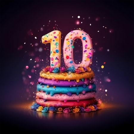 birthday cake design with number 10. 10th birthday poster. generative aiの素材