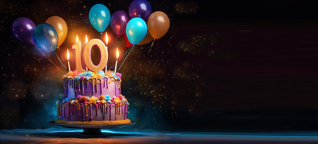 birthday cake design with number 10. 10th birthday poster. generative aiの素材