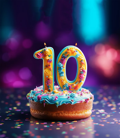 birthday cake design with number 10. 10th birthday poster. generative aiの素材