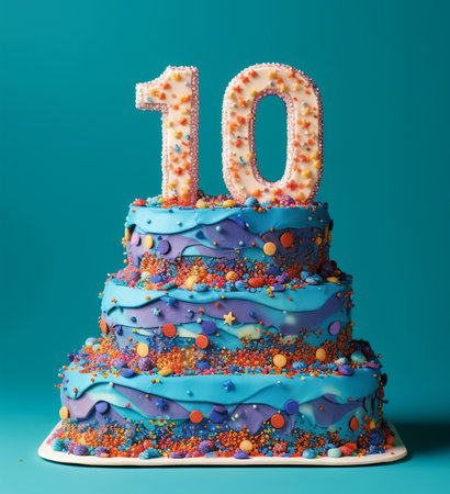 birthday cake design with number 10. 10th birthday poster. generative aiの素材