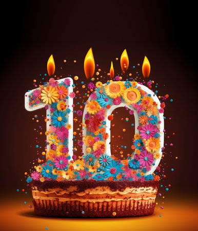 birthday cake design with number 10. 10th birthday poster. generative aiの素材