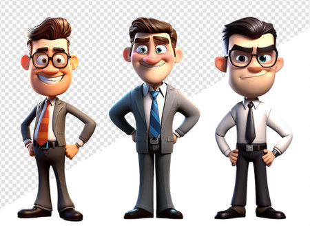 3d illustration of businessman cartoon character collection, generative aiの素材