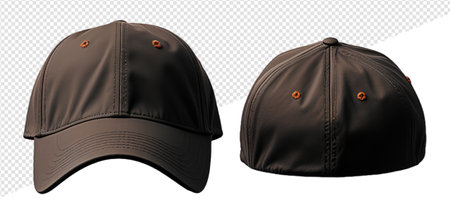 set of plain matte black hats with front and back views. mockup template, generative aiの素材
