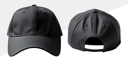 set of plain black hats with front and back views. mockup template, generative aiの素材