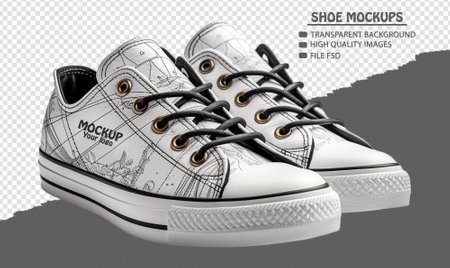 White shoe photo mockup with side view, isolated on transparent background, generative aiの素材