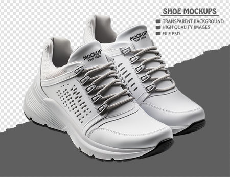 White shoe photo mockup with side view, isolated on transparent background, generative aiの素材