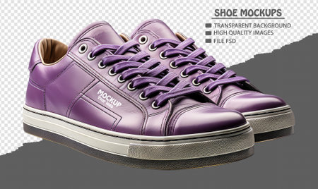 Purple shoe photo mockup with side view, isolated on transparent background, ai generativeの素材