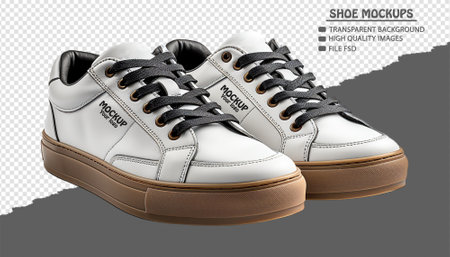 White shoe photo mockup with side view, isolated on transparent background, generative aiの素材