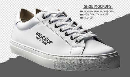 White shoe photo mockup with side view, isolated on transparent background, generative aiの素材