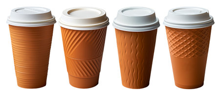 set of orange plastic cups and white lids with front view, mockup template, generative aiの素材