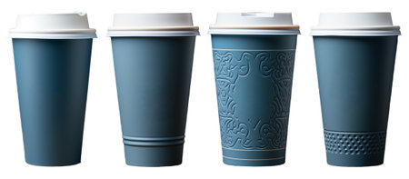 set of plain blue plastic cups and white lids with front view, mockup template, generative aiの素材