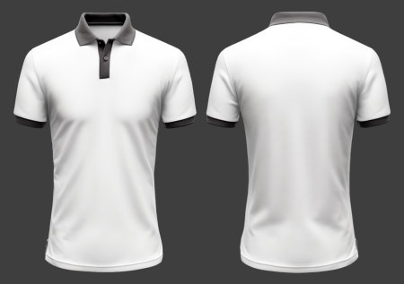 White polo t-shirt mockup design with black collar, front and back view. isolated on transparent background. generative aiの素材