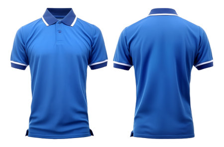 Plain white striped blue polo t-shirt mockup design. front and back views. isolated on transparent background. generative aiの素材