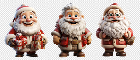 3d collection Santa claus character illustration, celebration symbol icon, isolated on transparent background, generative aiの素材