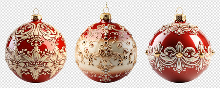 collection of red ball decoration designs with various Christmas or New Year decoration patterns, generative aiの素材
