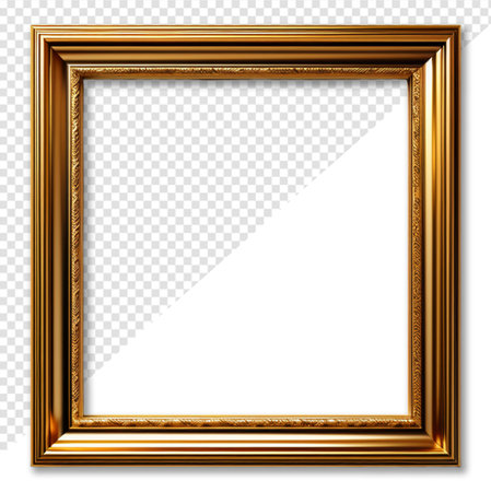 Antique gold frame decoration square shape with elegant carved decoration, isolated on transparent background, generative aiの素材